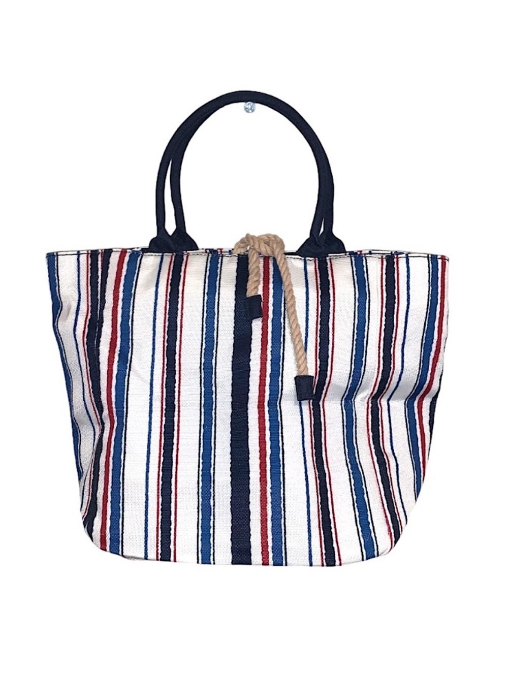 Estee Lauder Striped Braided Rope Tie Bag Purse Tote Red White Blue Black Beach
